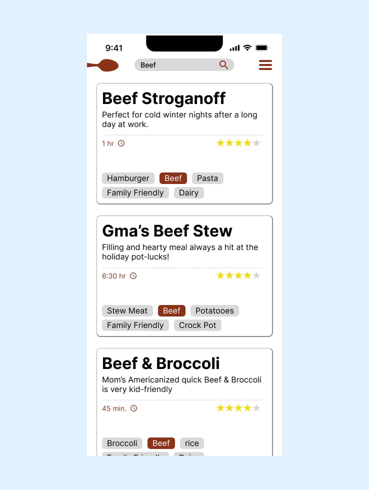 Recipe feed interface - Search